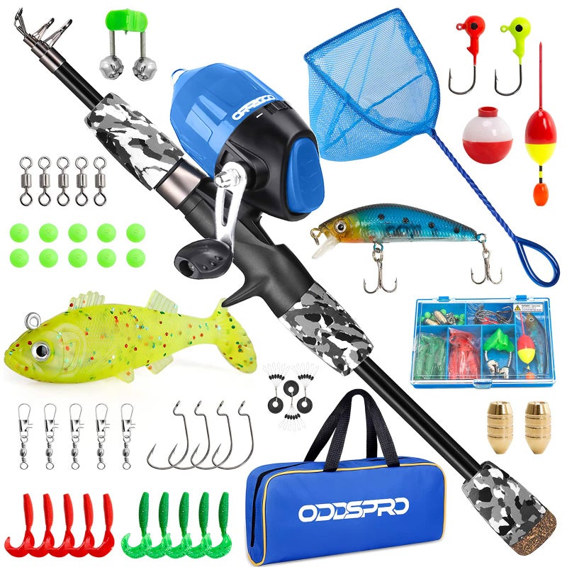 ODDSPRO Kids Fishing Pole - Kids Fishing Starter Kit - with Tackle Box, Reel, Practice Plug, Beginner's Guide and Travel Bag for Boys, Girls - Image 1